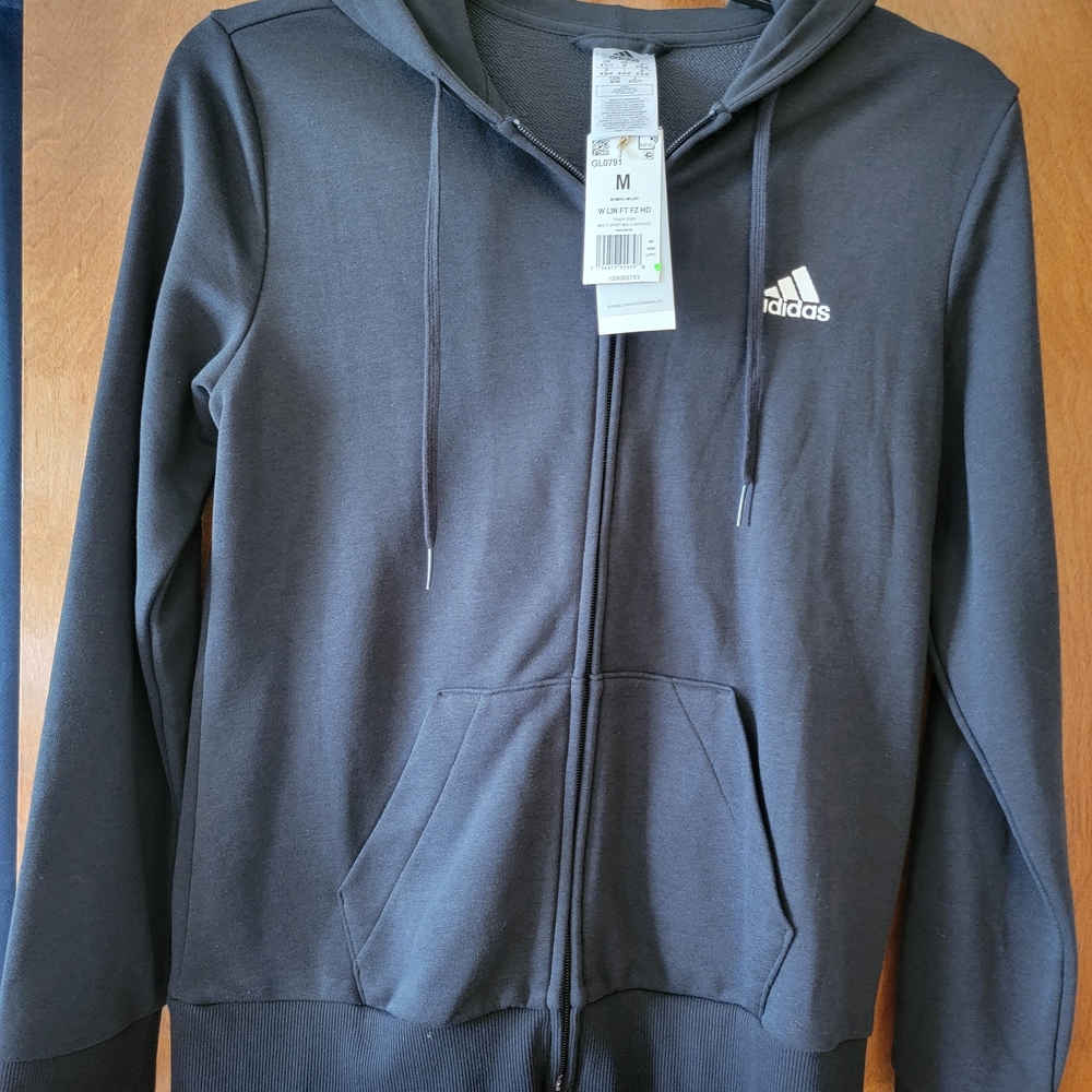 Adidas Black And White Zip-Up Hoodie